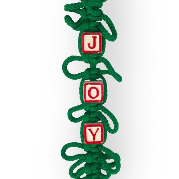 Vintage Retro Macrame JOY Christmas wall-hanging decor, green, appr. 27" - Picture 2 of 11